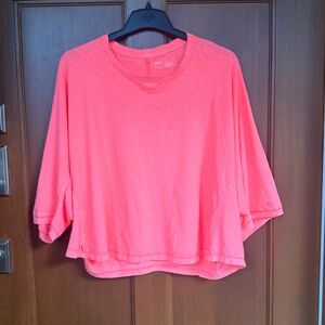 Aerie Neon Coral Oversized Cropped Tee High Low Slouchy Athleisure M